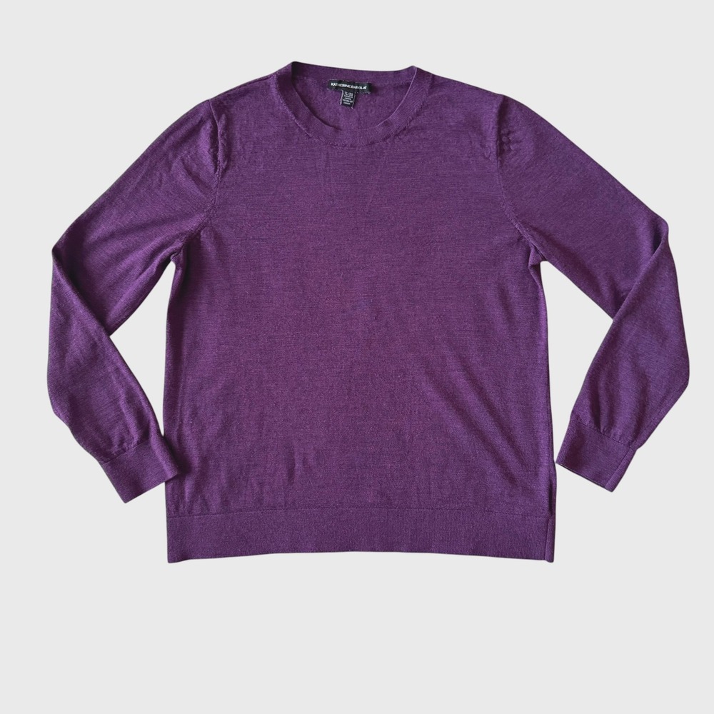 Katherine Barclay Women Purple 100% Merino Wool Crewneck Sweater XL Quiet luxury